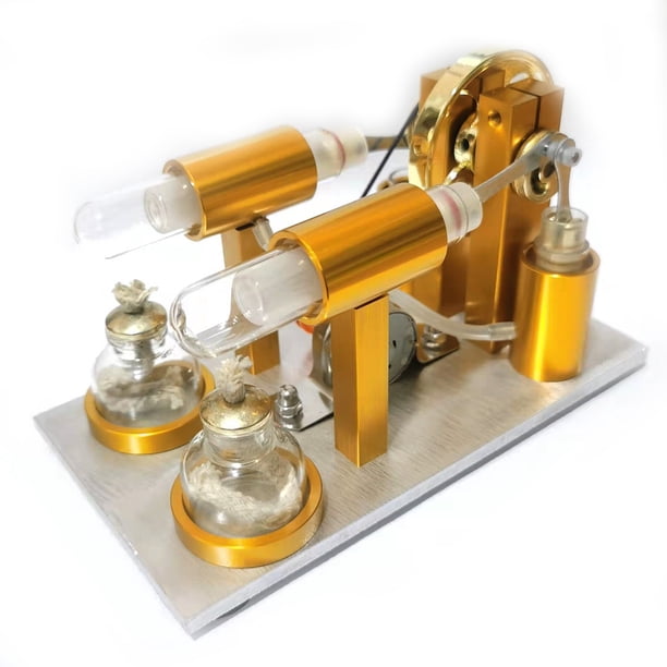 Vogacara Mini motor de combustión interna de doble cilindro de Metal, generador de modelo, escritorio de energía de vapor de calor, equipo educativo, Juguetes Educativos Vogacara FN009911-00B