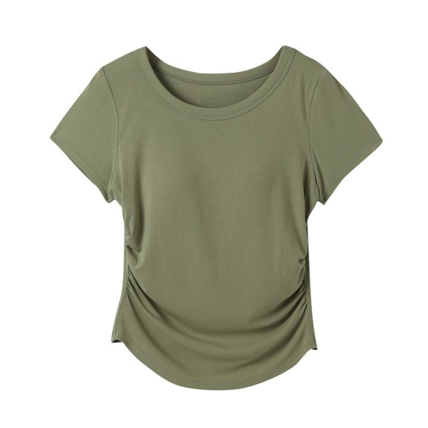 Tops de Manga Corta de las Mujeres Casual, Moda de Color Sólido, con la Almohadilla de Pecho Top de Pijama para las Mujeres
