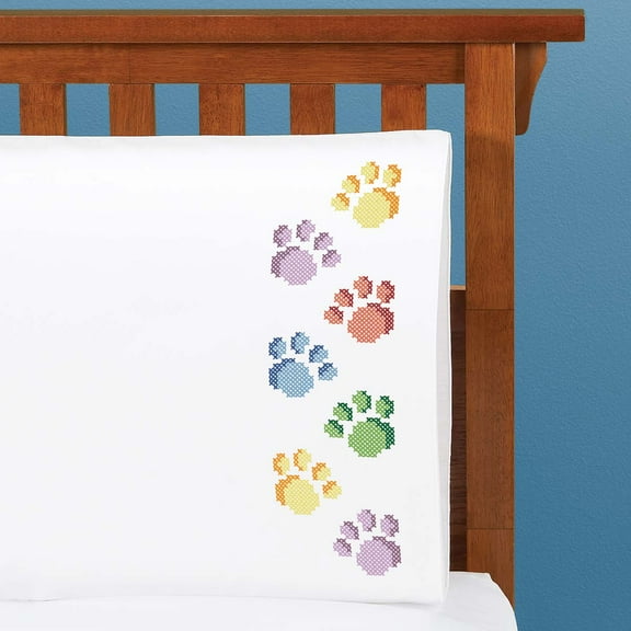 Herrschners® Puppy Prints Pillowcase Pair Stamped Cross-Stitch