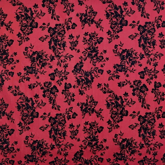 Zelouf Contrast Floral Flocked Scuba  , Sewing, DIY, Crafts Fabric by the Yard, Merlot/black, 3 Yard