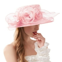 HCURIBAD Women's Clothing Organza Church Fascinator Wedding Tea Party Derby Hats for Women Flower Wide Brim Sun Hat Fascinator Bridal Cap 1PC Pink One Size