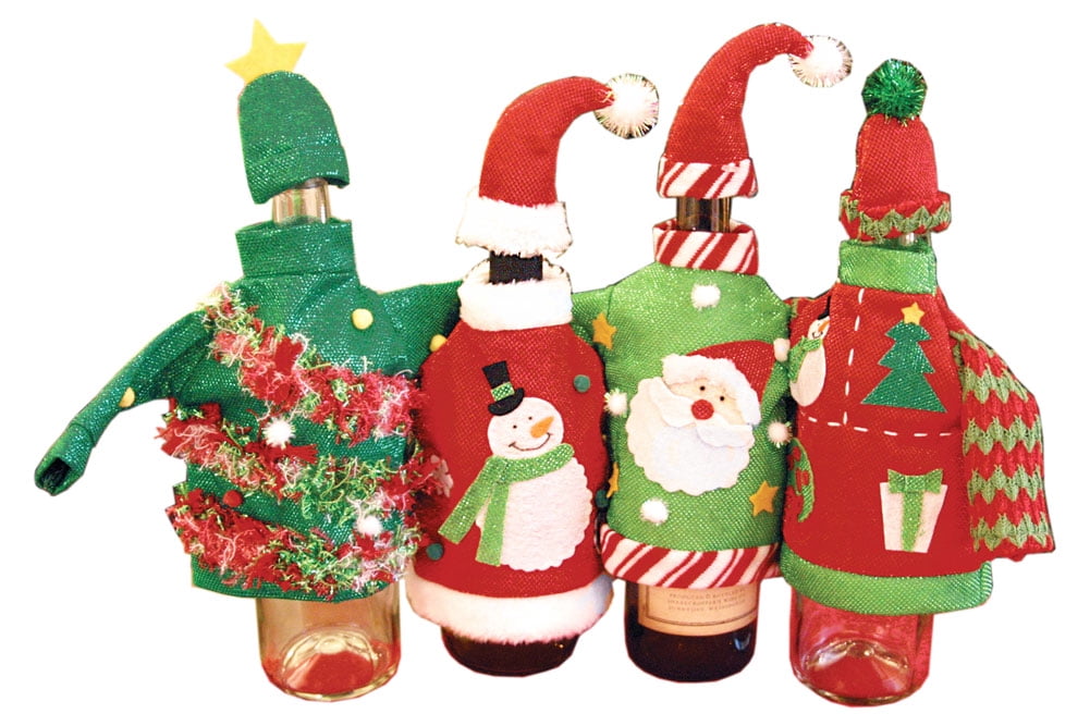Set Of 4 Knit Ugly Sweater Wine Bottle Covers Christmas Decor