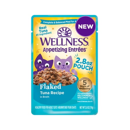 Wellness Appetizing Entrées Flaked Adult Wet Cat Food, Natural, Protein-Rich, Grain Free, 2.8 Ounce Pouch, 8 Pack (Tuna Recipe)