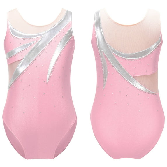 DPOIS Kid Girls One Piece Ballet Dance Gymnastic Leotard Shiny Unitards Bodysuit Pink 16