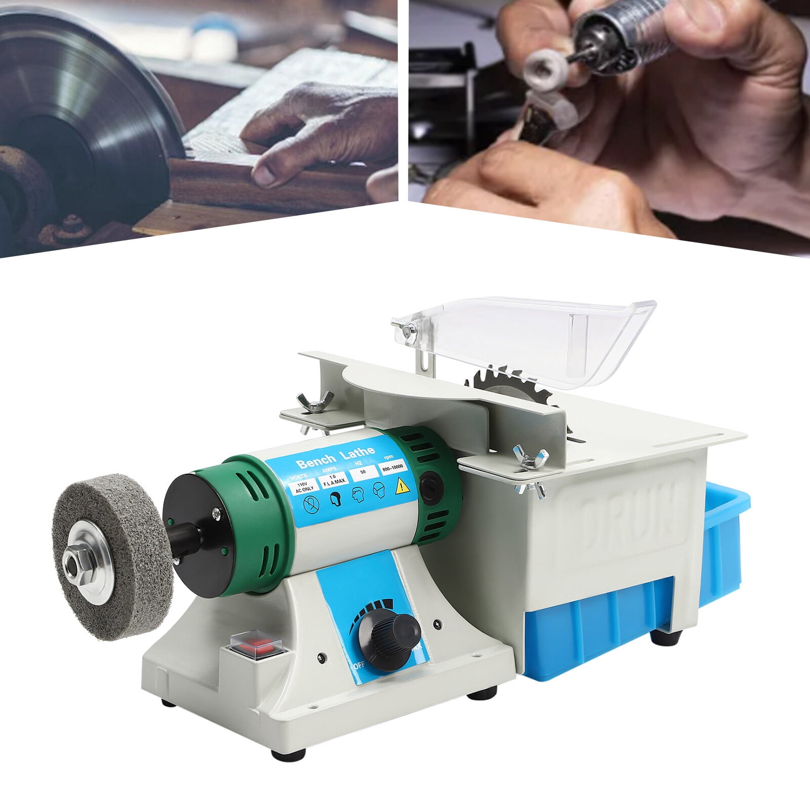 Table Saw, 750W Mini Multi-Purpose Bench Grinder and Polisher, 5-in-1 Desktop Machine for Wood Jade Metal Cutting Polishing Engraving