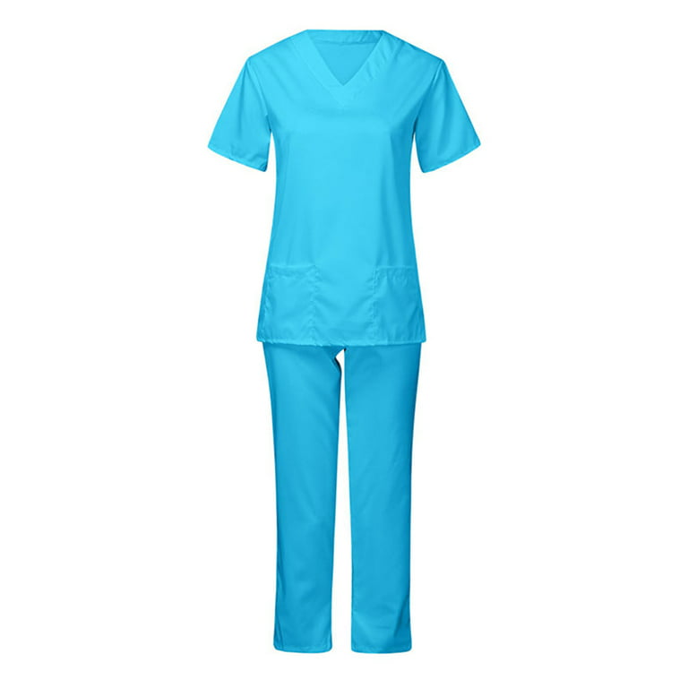 Zodanni Women Scrubs Medical Uniform 2 Pieces Scrub Set Solid