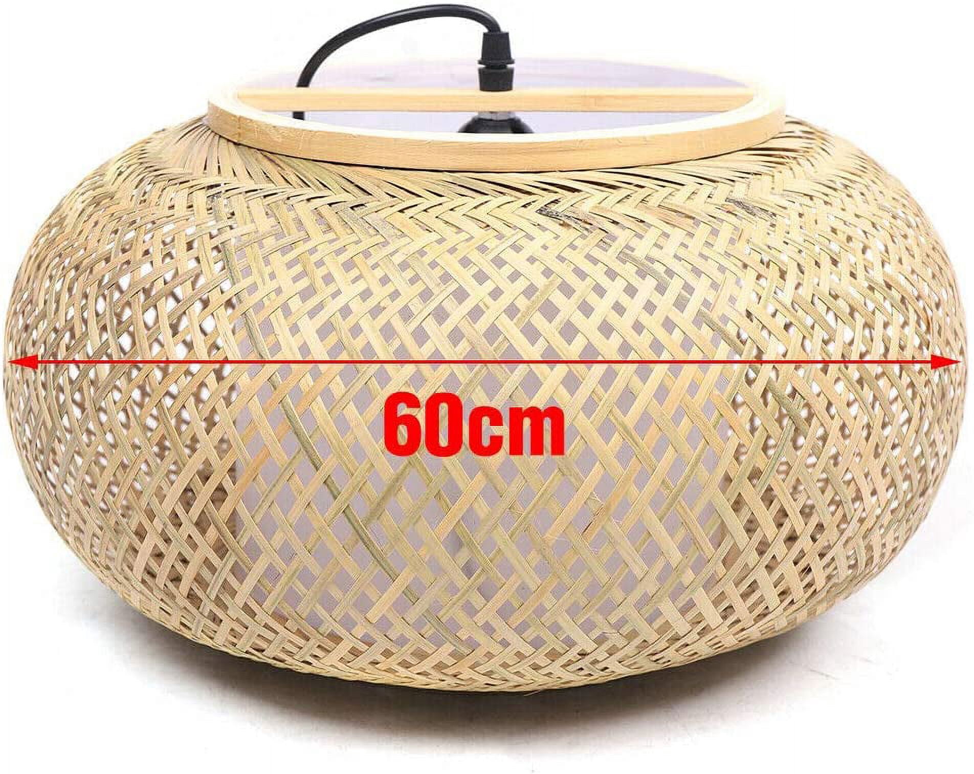 FETCOI, Antique Lantern Pendant Lighting Rattan Single Light Weaving Natural Wooden Ceiling Hanging Fixture 15.7"(40CM)