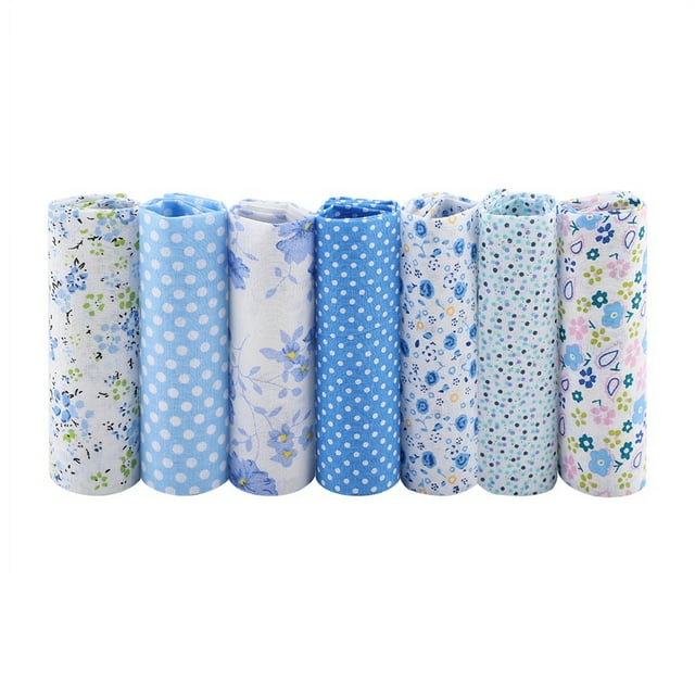 7pcs 25*25cm Cotton Fabric DIY Assorted Squares Pre Cut Bedding Suite Quarters Bundle Blue Dot