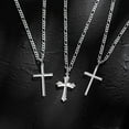 thumbnail image 3 of FANCIME Sterling Silver Simple Large Gothic Polished Cross Pendant Necklace With 4MM Heavy Duty Figaro Solid Curb Chain Valentines Day Gifts for Him Men Dad, 24-INCH 60CM Length, 3 of 9