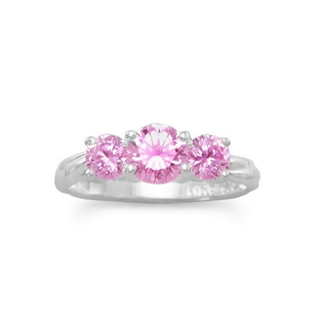 - Three Stone Pink Cubic Zirconia Ring Sizes 4-10 Sterling Silver