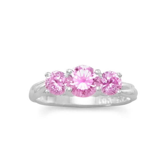 Three Stone Pink Cubic Zirconia Ring Sizes 4-10 Sterling Silver