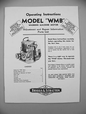 Briggs & Stratton Model WMB Operating And Maintenance Manual With Parts Catalog 