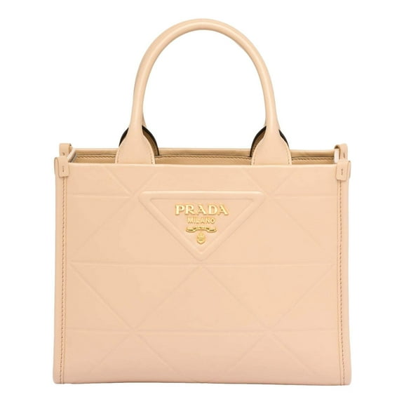 Prada Symbole Soft Calfskin Leather Sabbia Sand Triangle Quilted Mini Tote Bag 1BA396