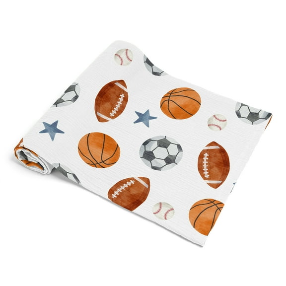 Sweet Jojo Designs Watercolor Sports Theme Boy 100% Cotton Muslin Baby Swaddle Receiving Blanket