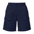 thumbnail image 4 of Rggeeun Women Shorts Solid Color Elastic High Waist Buttons Cargo Knee-Length Loose Fit Soft Breathable With Pockets For Summer Play Sports Kawaii Hot Pants,Navy,S, 4 of 4