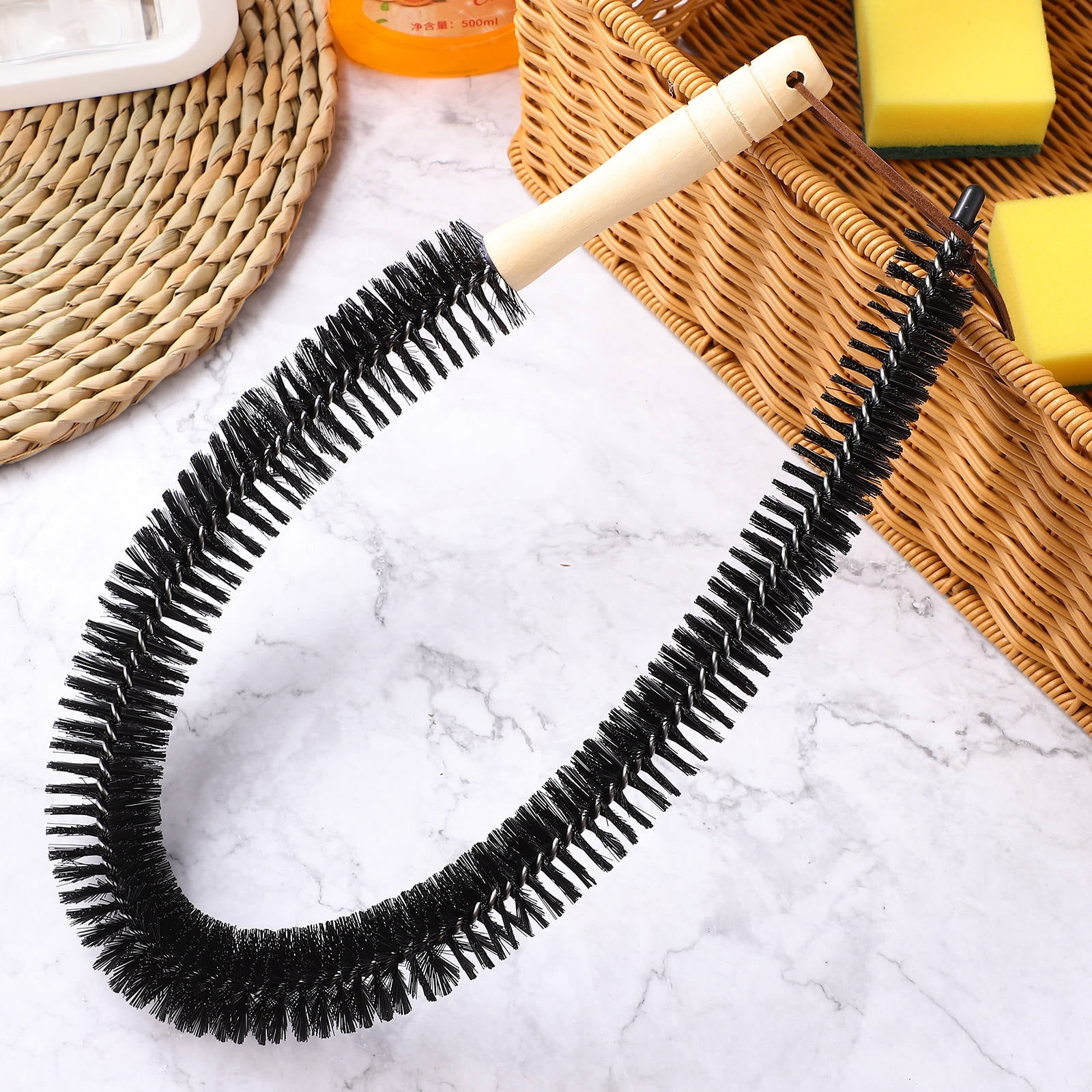 HEMOTON Radiator Cleaner Brush with Dense Polypropylene Bristles and Timber Handle for Machines Black