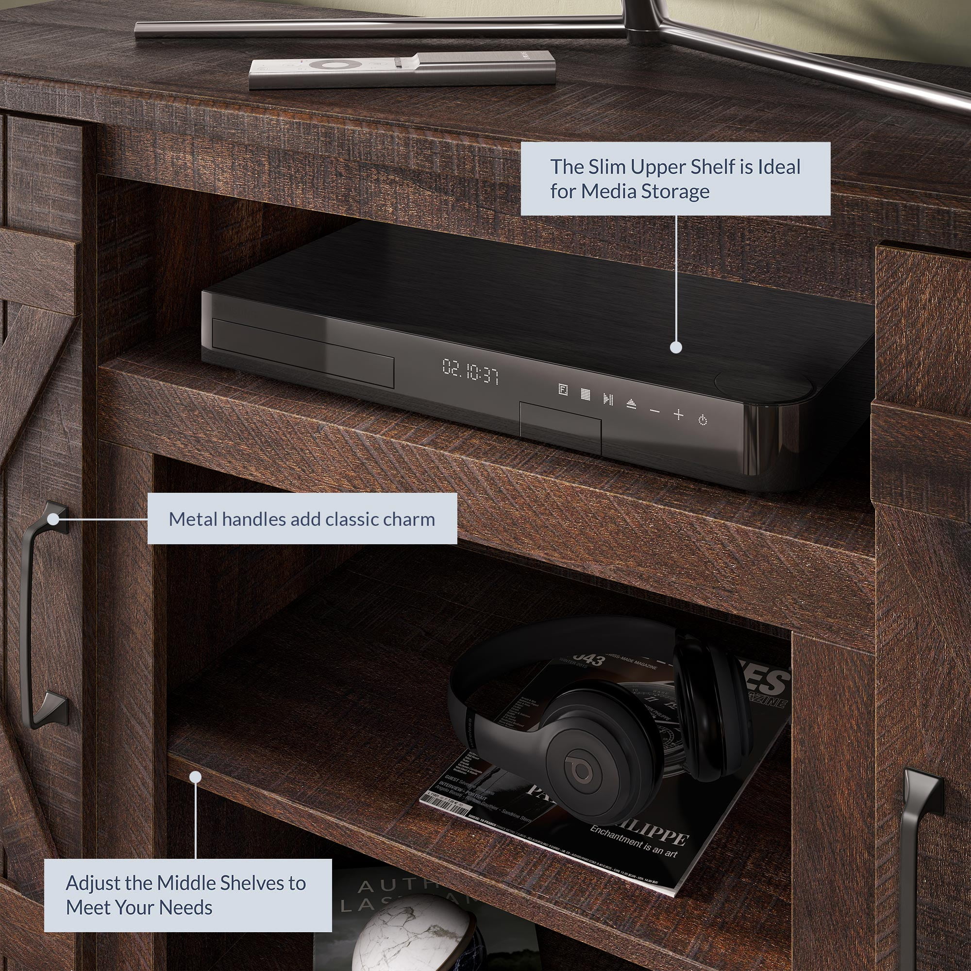 BELLEZE TV Stand Media Entertainment Center - Veropeso (Espresso)