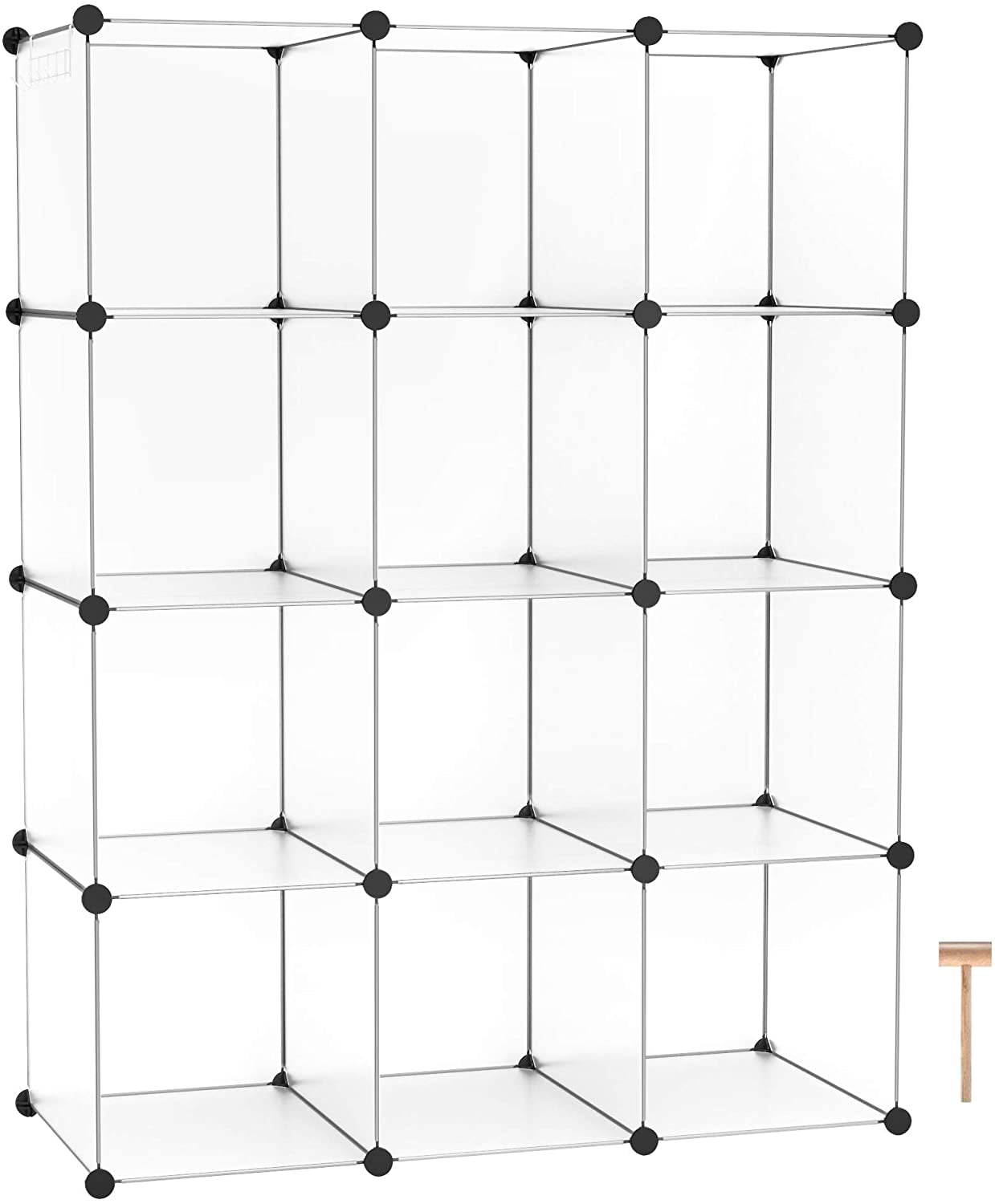DIY Plastic Modular Book Shelf 12-Cube Shelves Units Office Closet Cabinet 36.6 L x 12.4 W x 48.4 H Translucent White Ideal for Bedroom Living Room C&AHOME Cube Storage Organizer 