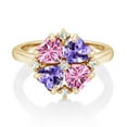 thumbnail image 2 of Gem Stone King 18K Yellow Gold Plated Silver Pink Moissanite and Blue Tanzanite Ring for Women (2.08 Cttw, Heart Shape 5MM, Gemstone Birthstone, Size 9), 2 of 3