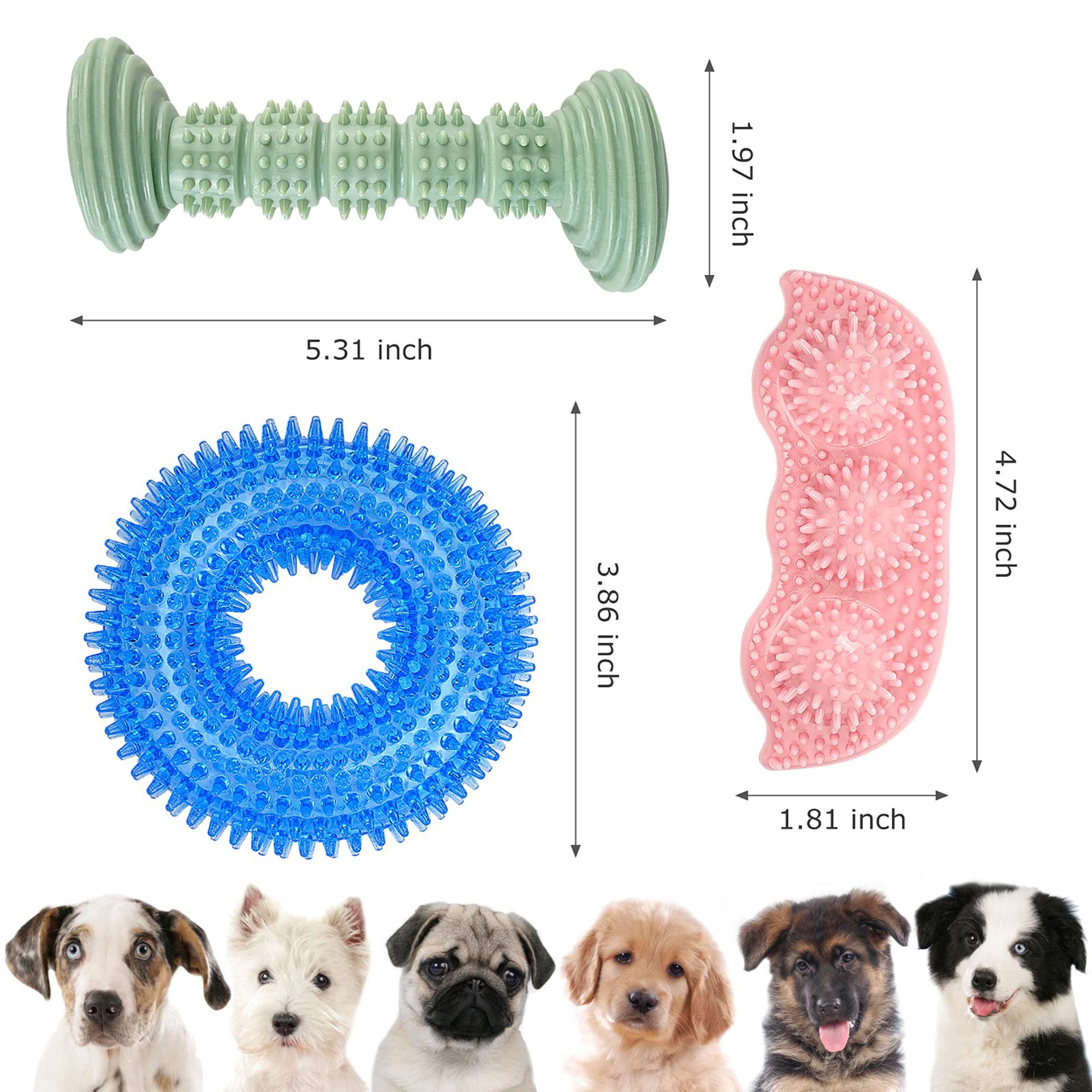Puppy Teething Toys for Small & Medium Dogs, 3 Pack Soft Chew Toys for Teeth Cleaning, Oral Health, Boredom Relief, Indoor Outdoor Play, Blue