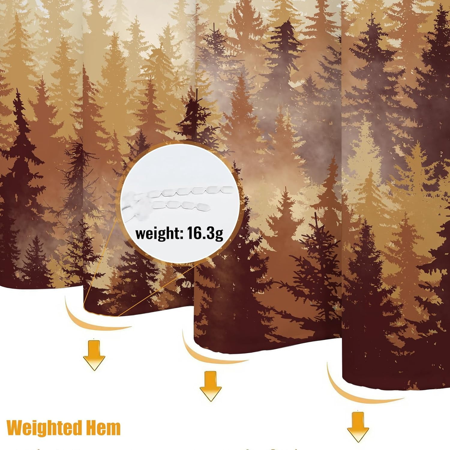 Fall Brown Yellow Misty Forest Shower Curtain Ombre Autumn Nature Foggy Tree Waterproof Fabric Shower Curtains for Bathroom Mountain Woodland Decorative Bath Curtain Decor (72'''' × 72'''')