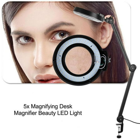 LHCER Beauty Cosmetic Tattoo 5x Magnifying 110V LED Lighted Desk Magnifier Light Lamp With Clamp, Magnifying Desk Light,Beauty Magnifier Lamp