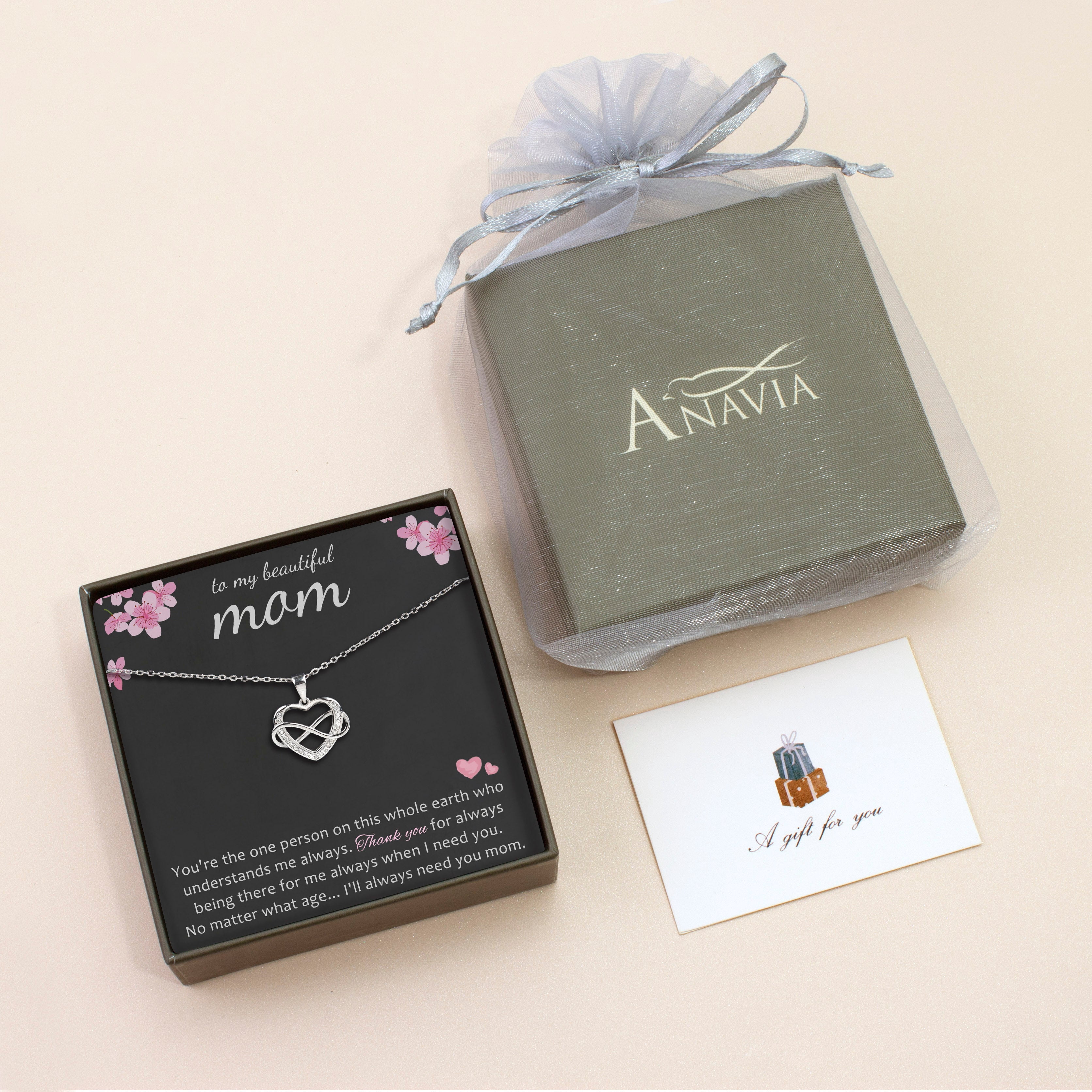 Anavia "To my beautiful Mom" Mother's Day 925 Sterling Silver Necklace With Gift Card, First Mother's Day Gift from Daughter, Gift for Mother Handmade Jewelry
