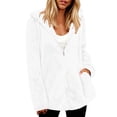 thumbnail image 7 of Scyoekwg Women's Hooded Fleece Zip Up Jacket Long Sleeve Drawstring Sherpa Coat with Side Pockets Soft Warm Loose Fit Fall Winter Outerwear,Size:S-XXL, 7 of 7