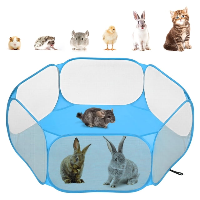Corralito impermeable Pawaboo para animales pequeños con estructura de acero azul