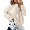 thumbnail image 4 of Women'S Oversized Cable Knit Crewneck Sweaters Apricot M, 4 of 9