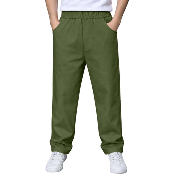 CQONEPT Boys Uniform Pants Pull On Elastic Waist School Trousers for Kids Comfortable Twill Pants with Pockets Size 4-16 10-11 Years