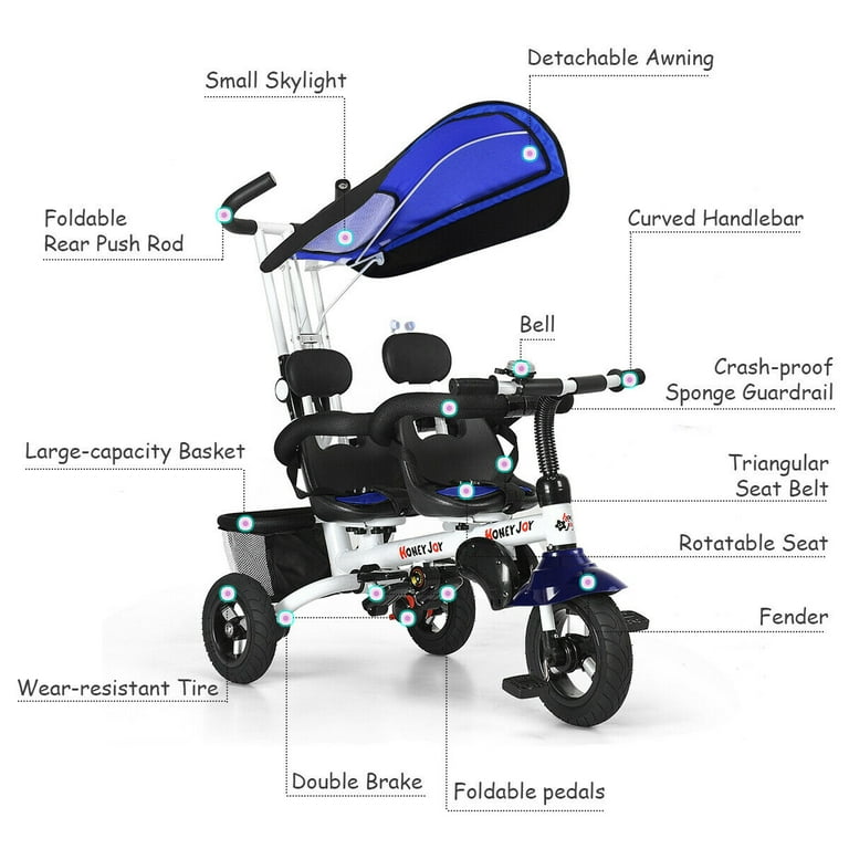 Gymax 4-In-1Twins Kids Baby Stroller Tricycle Detachable Learning