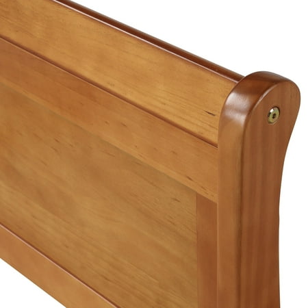 Image of Wooden Slat Support Wood Platform Bed with Headboard Oak Oak Finish Twin