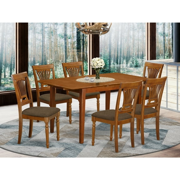 East West Furniture Picasso 7-piece Wood Dinette Set in Saddle Brown