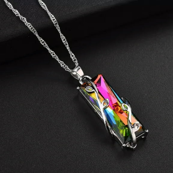 QQTDFG 925 Silver Mystic Topaz Rainbow Pendant Chocker Necklace Earrings Jewelry Gifts-Necklace