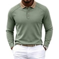 thumbnail image 2 of Mfakffe Men's Polo Shirts Classic Long Sleeve Golf T Shirt Fall Winter Big and Tall Lapel Collar Tops Work Cotton Tees (Light Green, M), 2 of 5