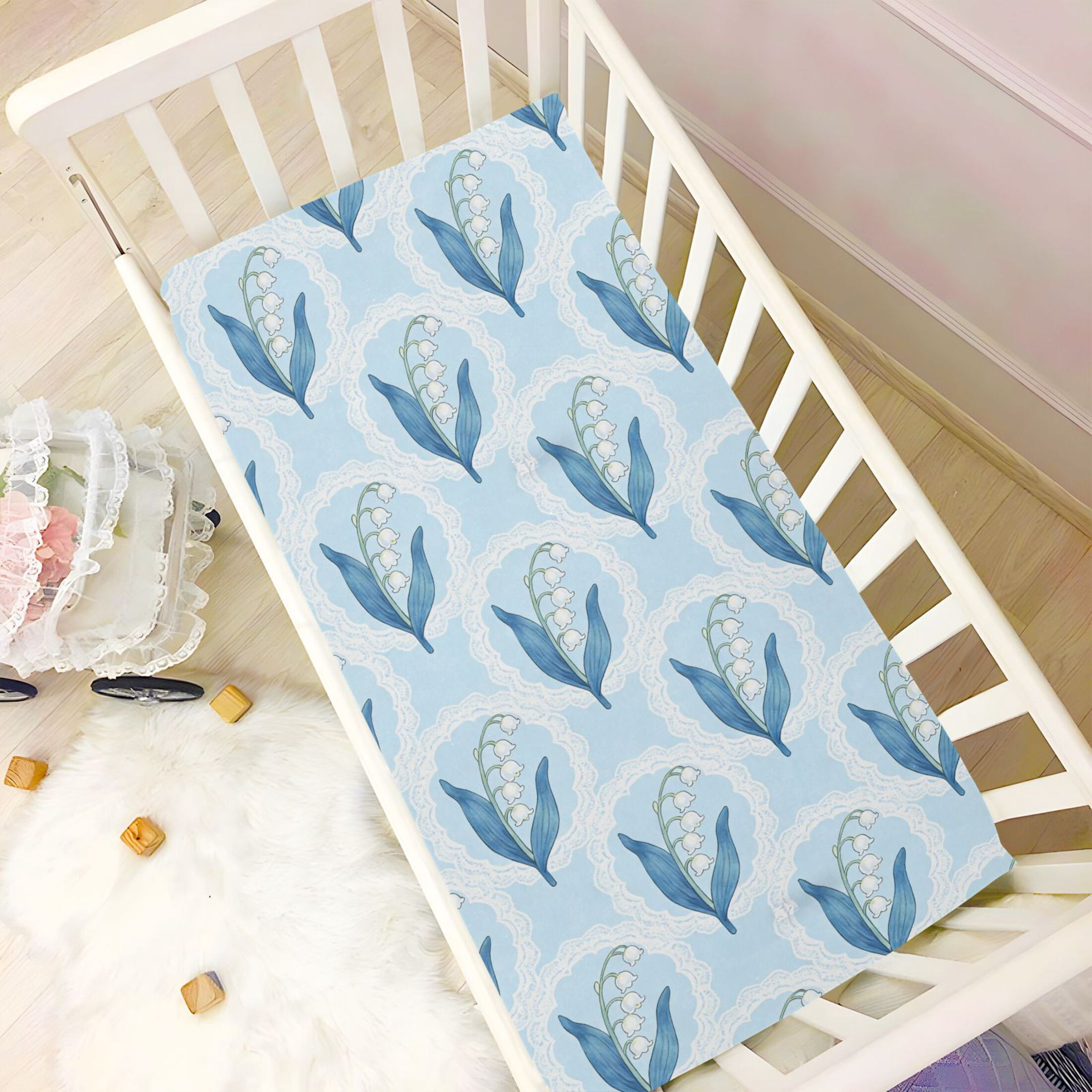 Baby Essentials 52”x 28”- Standard Cotton-like Modal Elastic- Bluebell Design Crib Sheets for Newborns and Toddlers