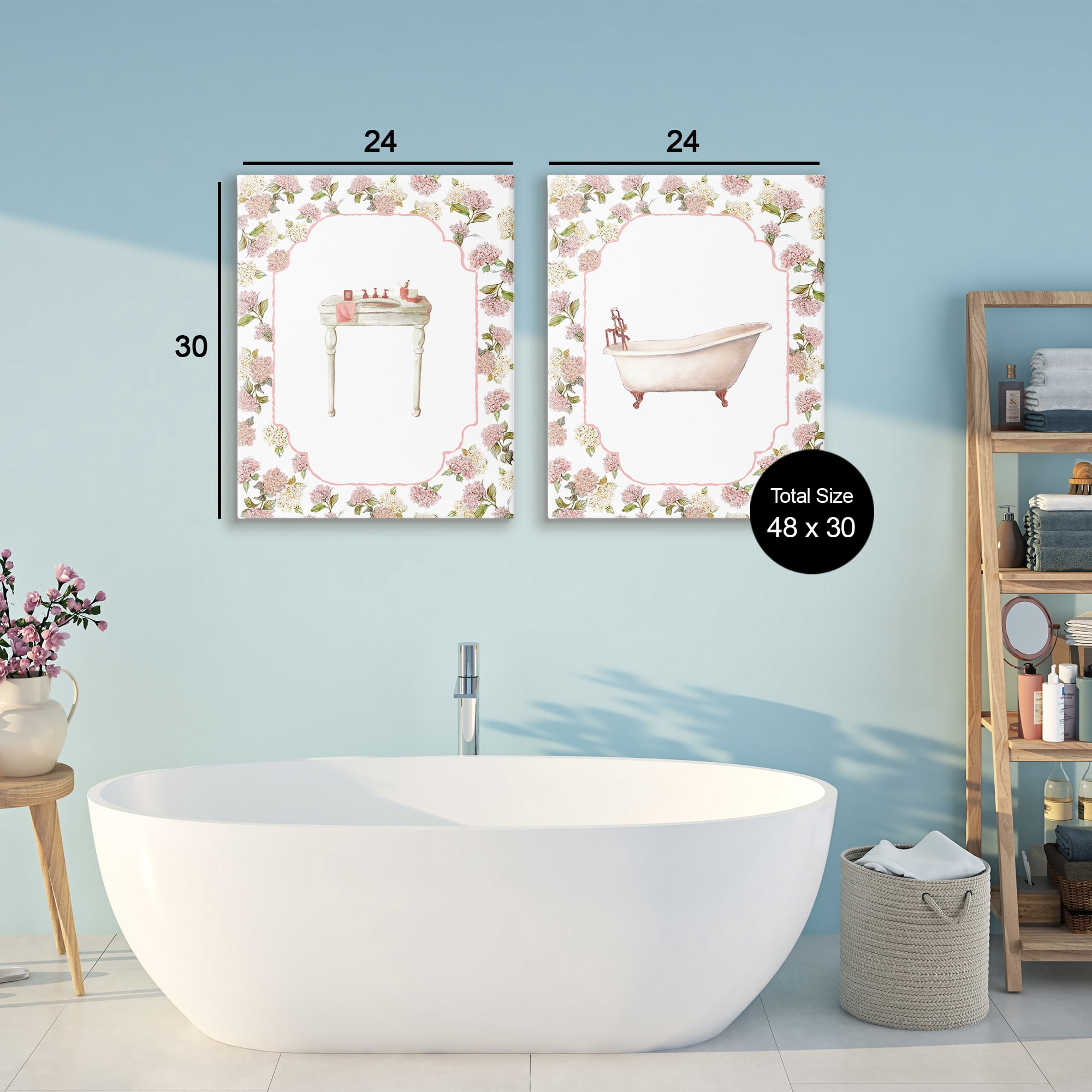 Stupell Industries Elegant Hydrangeas Bathroom 2 Piece Canvas Wall Art Set, design by Carol Robinson