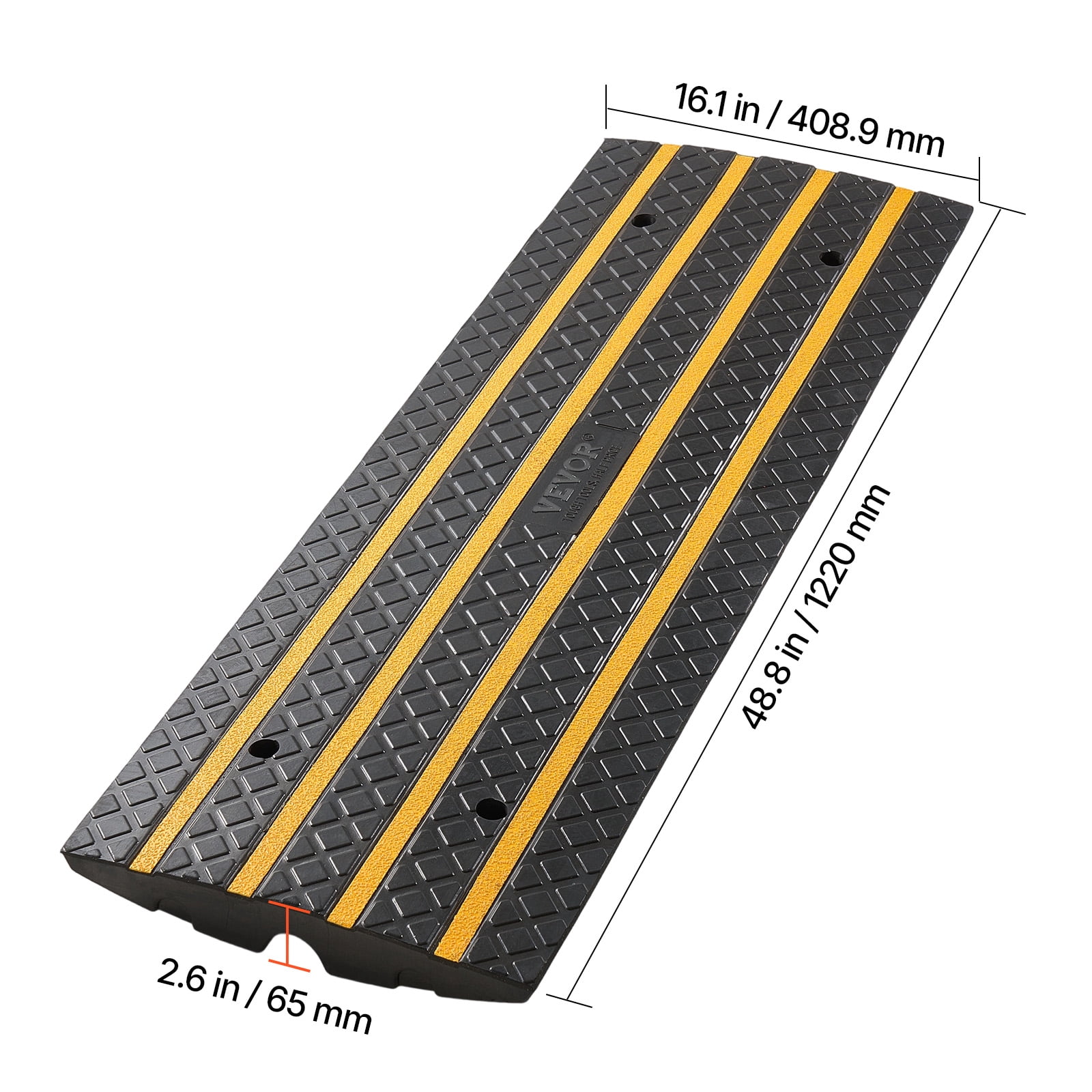 VEVOR Car Driveway Rubber Curb Ramp, 33069 lbs Load Capacity, 2.6 inch Rise Curbside Bridge Ramp with Yellow Reflective Strips, Suitable for Loading Dock, Warehouse, Garage, Sidewalk (2 Pack)