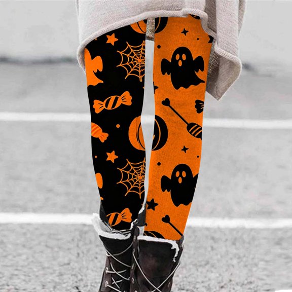 Halloween Leggings for Women Spooky Pumpkin Trick or Treat Print Festive Holiday Party Casual Soft Slim Stretch Pants Daily Party Outfits