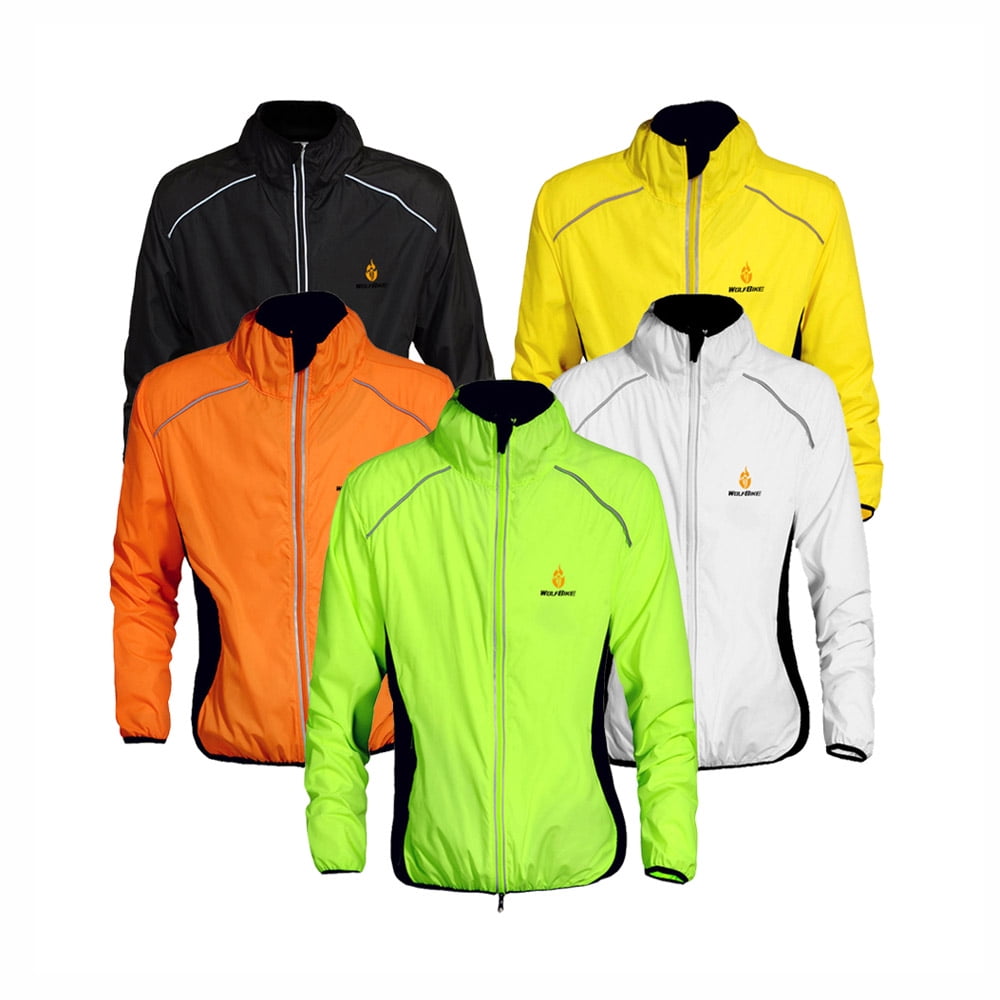 Breathable Running Riding Coat Jersey Windproof Long Sleeve Jacket Orange 