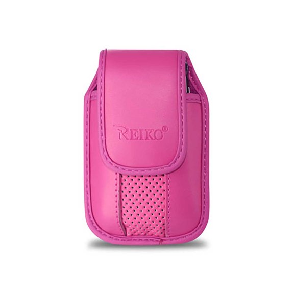 Pink Vertical Leather Pinch Clip Case fits Tracfone LG 440 and LG 441g