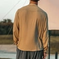thumbnail image 2 of Camisas Para Hombre Camisa medio abierta para hombre, cárdigan de algodón y lino multicolor simple, cuello redondo, camisa de manga larga a la moda (A, XL), 2 of 6