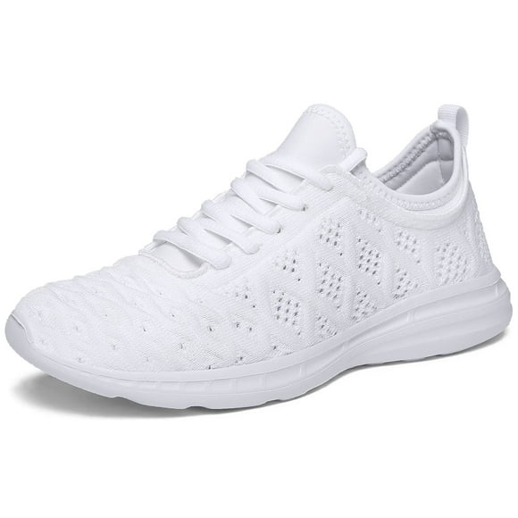 Joomra Women Running Shoes White Fashion gym Ladies Nursing Workout Jogging Walking Flats Breathable Knit Mesh Athletic Sneakers Size 8