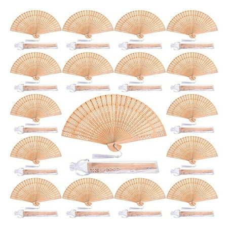 

60 Pieces Wooden Fans Hand Folding Fans Vintage Chinese Fans Hollow Pattern with White for Wedding