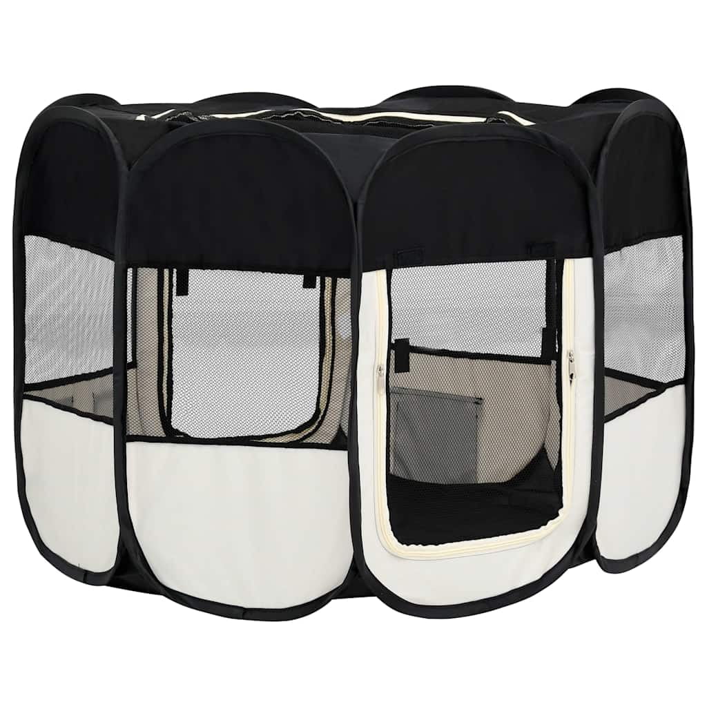 vidaXL Foldable Dog Playpen with Carrying Bag Black 57.1"x57.1"x24"