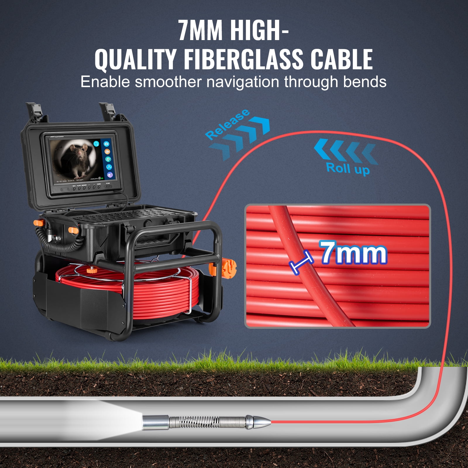 VEVOR Sewer Camera, 165 ft/50m, Self-Leveling Drain Camera with 512Hz Transmitter, Distance Counter, 9" Screen 1080P HD Snake Plumbing Camera with Lights-12 LED & 32GB Card for Duct Pipe