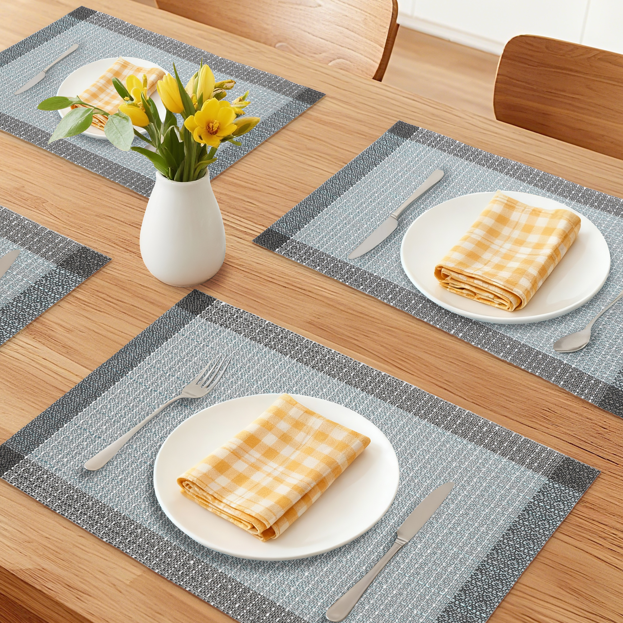 Unique Bargains Set of 6 Plastic Placemats for Table Decor Indoor Outdoor Blue