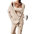 thumbnail image 1 of Conjunto de 3 Piezas de Punto para Mujer: Cárdigan de Larga, Camiseta Sin Mangas, Pantalón y Chándal. Caqui S, 1 of 10