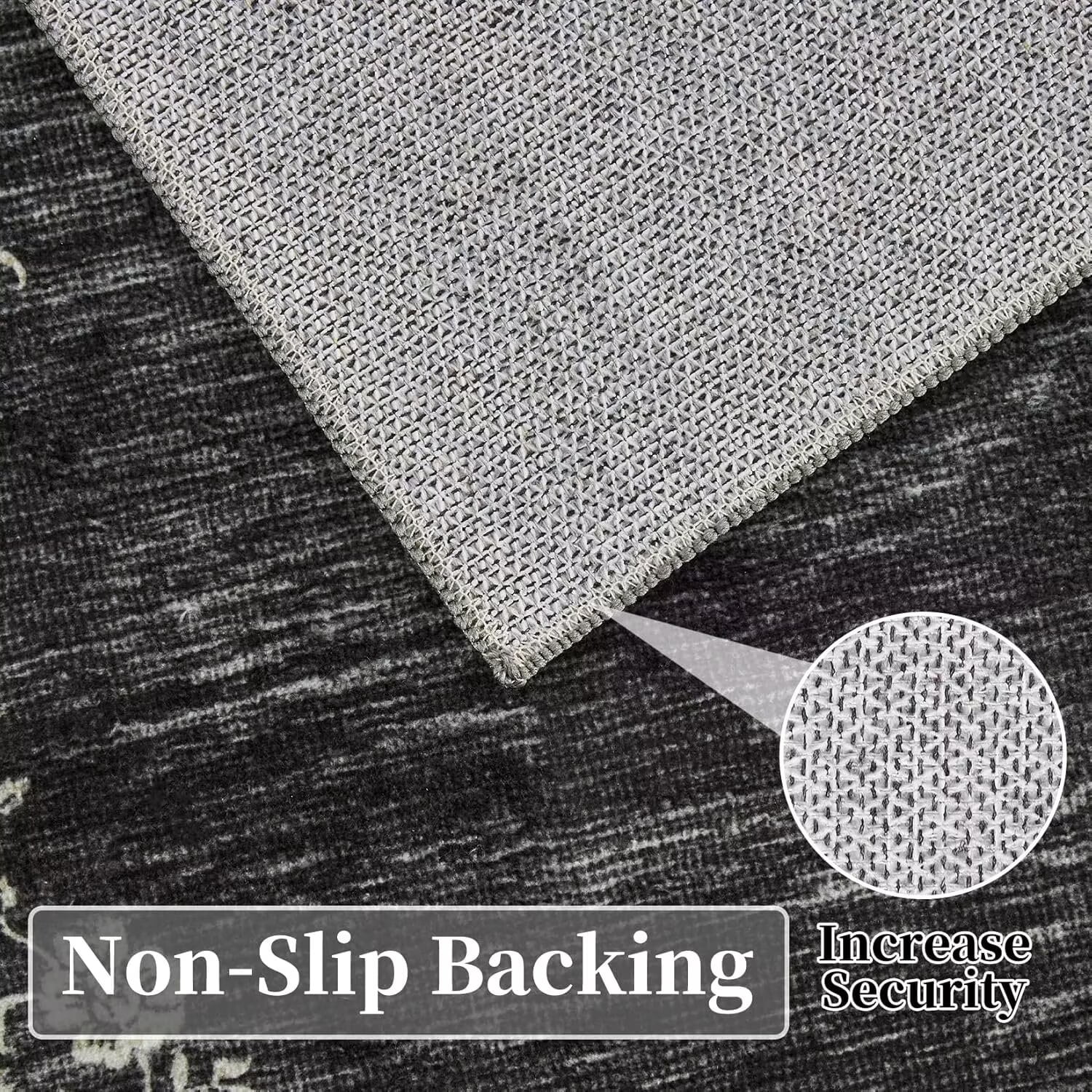 GlowSol 8'x10' Area Rug Modern Floral Area Rug Border Rugs for Living Room Bedroom Farmhouse Soft Foldable Area Rug, Black